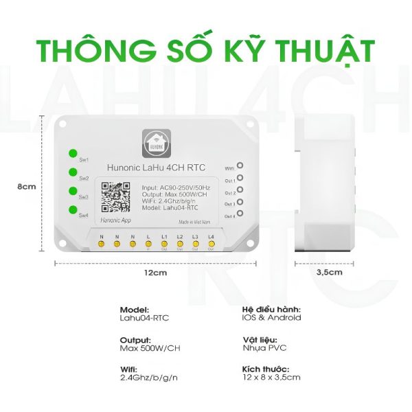 Công Tắc Thông Minh Lahu 04 RTC Tích Hợp IC Thời Gian Thực 7 hunonic LAHU RTC 4 kenh