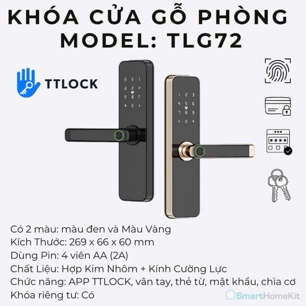 Khóa cửa gỗ mặt kính TTLock TG72 Smart Lock 20 TLG72 TTlock