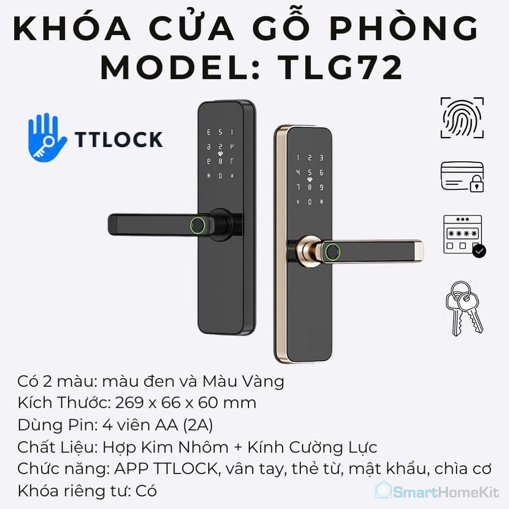 Khóa cửa gỗ mặt kính TTLock TG72 Smart Lock 3 Khóa cửa gỗ mặt kính TTLock TG72 Smart Lock - Ảnh 3