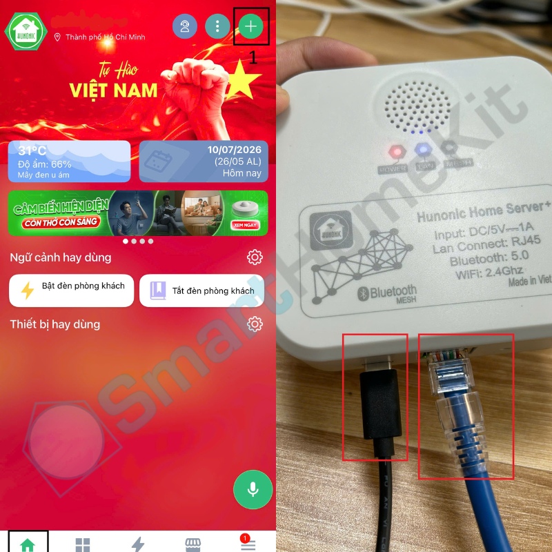 Hướng dẫn kết nối Hunonic Home Sever và công tắc Hunonic Smech 2 1 1