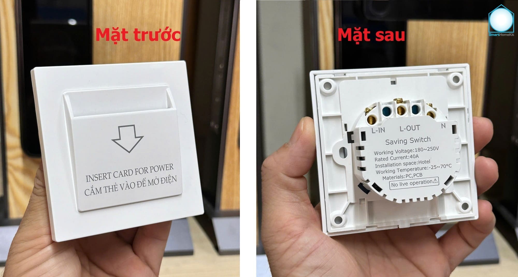 Công tắc tiết kiệm điện 13.56 MHz hình vuông TTLock Hotel 6 Cong tac TKD vuong 2 mat